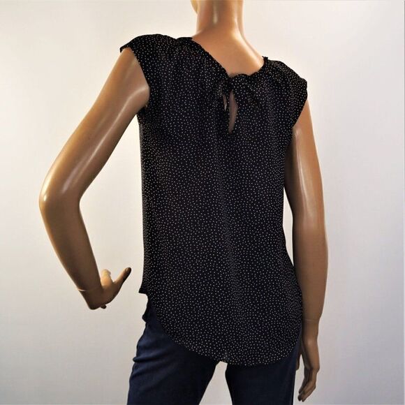 LC Lauren Conrad Womens Top Navy Blue Swiss Dot Chiffon Bow Back Blouse Sz XS - Picture 4 of 7